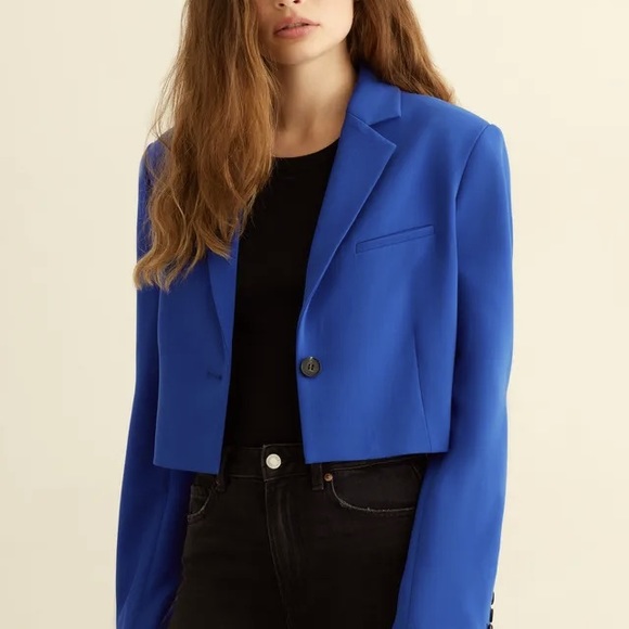 Dynamite Jackets & Blazers - Mazarine Blue Cropped Blazer